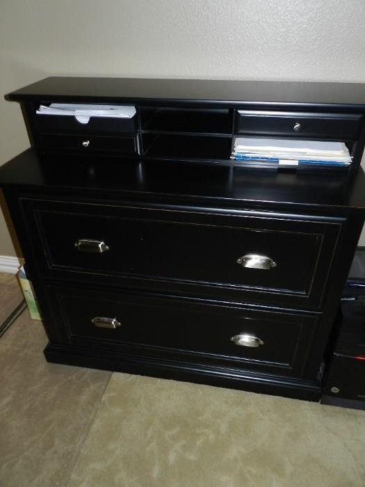 Black Lateral File Cabinet with storage hutch on top.