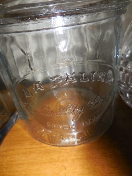 Great Find. Glass Jar for La Palina Cigars (2) They both have chips on rims of lids.Still cool!!