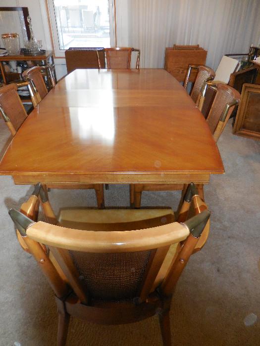 Fabulous J.Metz Furniture, Mid Century Traditional Dining Room Table, with 2 Leaves, Custom Pads.Mid Century Pedestals each end of table