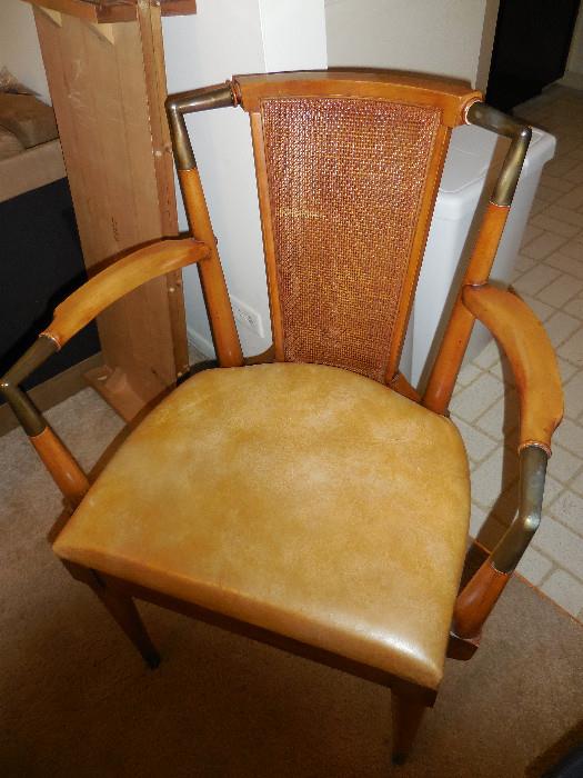 Mid Century Traditional J.Metz Furniture Caned Back, Neutral Vinyl Seat. Arm Chair (2),4 Side