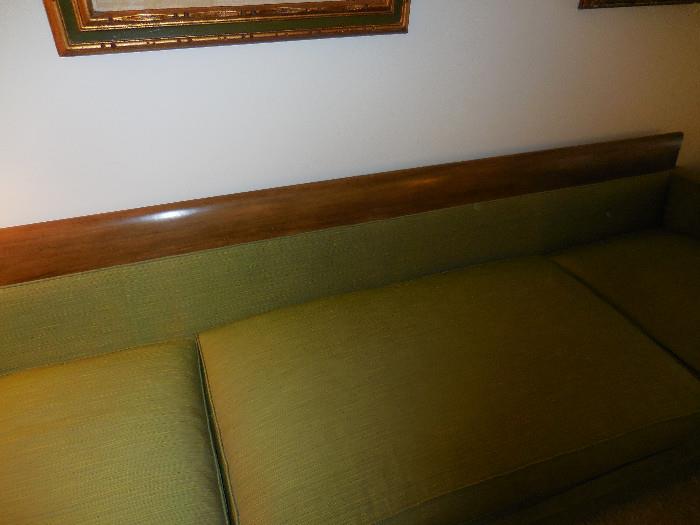 Mid Century Wood Frame With Olive Green Silk Pillows, Cushions 