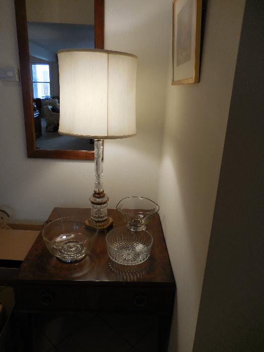 Baker Occasional Table, Steiff Glass Table Lamp, Wall Mirro