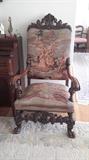 Stunning carved chair with tapestry upholstery