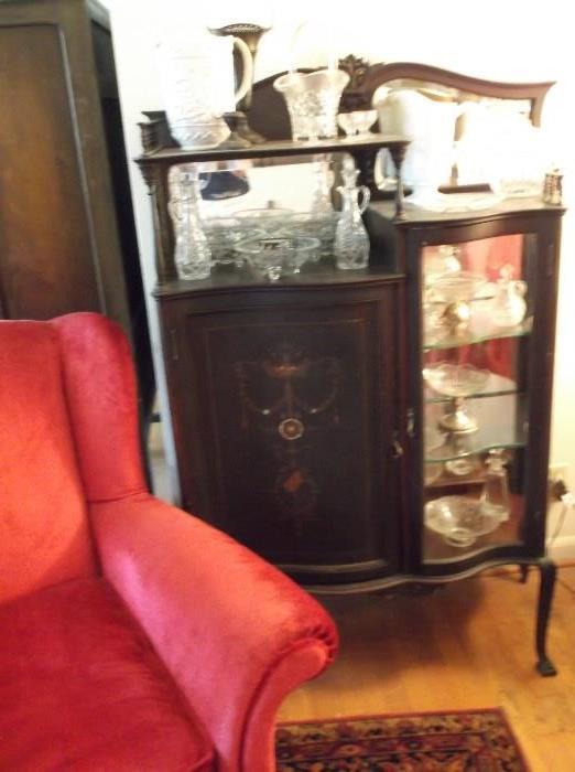 Beautiful music cabinet w/curio and mother of pearl inaly