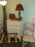 Small wicker four drawer chest and chair