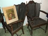Pair of cane wing back chairs
