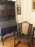 Small secretary and cane wing back rocker