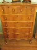 Bird's eye maple serpentine front chest of drawers