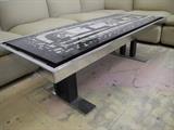 Unique marble inlay and chrome coffee table.