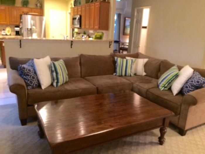 Micro Fiber Chocolate Brown Sectional Couch. Throw Pillows Sold Separately.