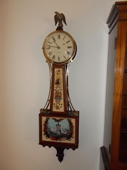 Waltham banjo clock - Lake Erie victory painted glass