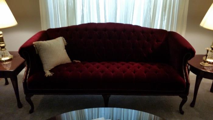 velvet tufted couch and chair