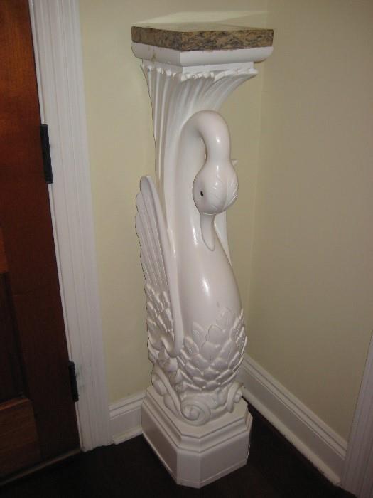 Hand Carved Swan Pedestal--Pair