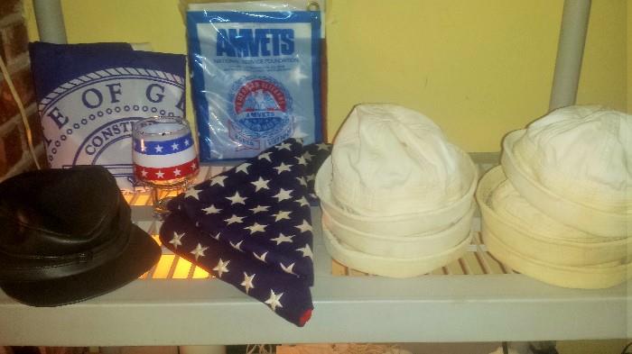 U.S. Navy WW2 Dixie cup caps, flags, and more.