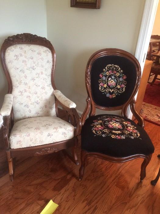 
#26 black needle point armless chair $175
rocker is sold.