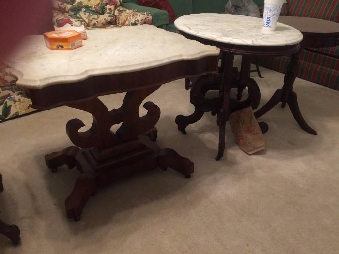 #77 rectangle marble top end table $250
#67 oval marble top end table $200