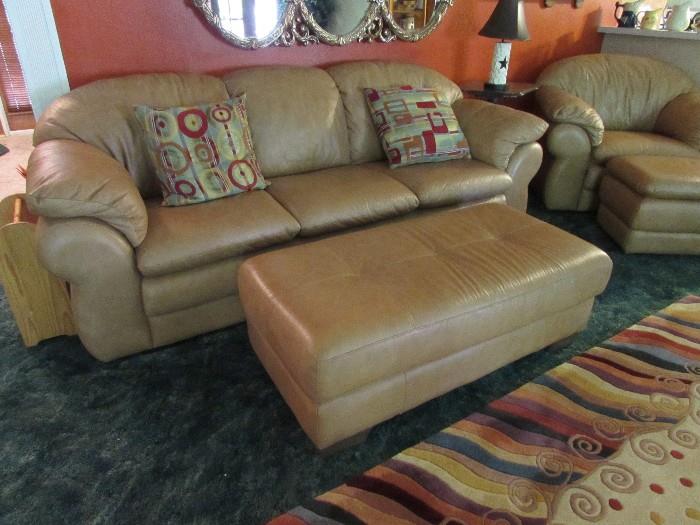 leather sofa and over sized ottoman
