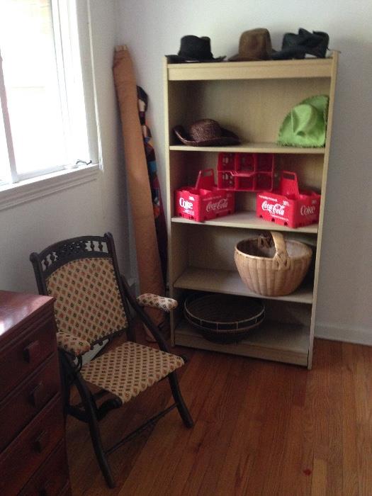 Antique chairs circa late 1800s, bookcase, miscellaneous hats and more!