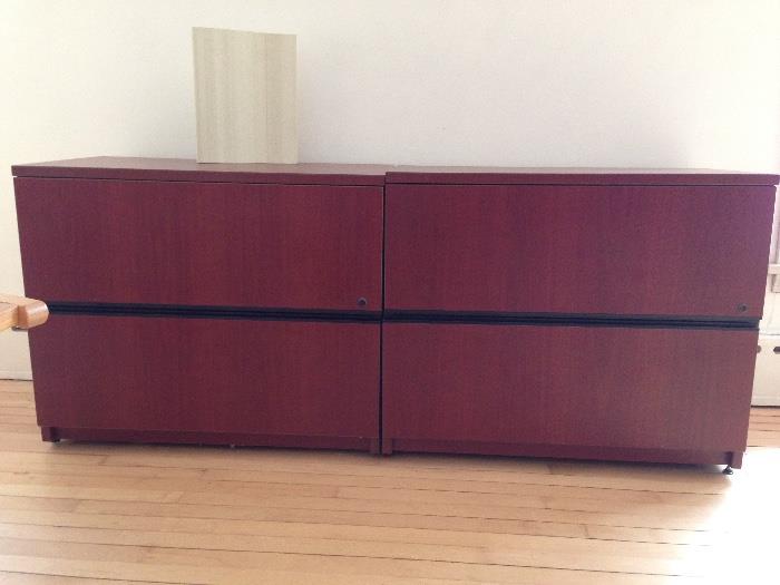 Cherry file cabinets, part of set with U-shaped desk and coffee table