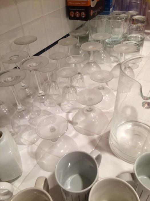 Various crystal and glass glasses.