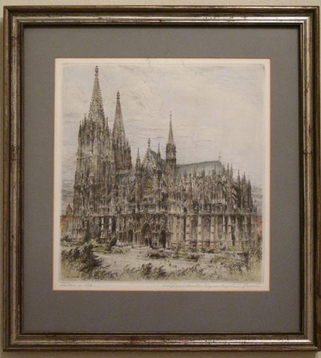 Klon Germany 
Cologne Cathedral is a Roman Catholic cathedral in Cologne, Germany. It is the seat of the Archbishop of Cologne and the administration of the Archdiocese of Cologne original By Paul Geissler  Titled & Signed in pencil 
