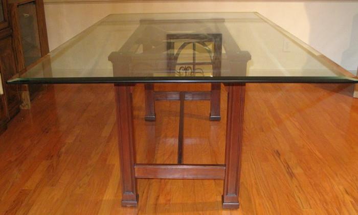 Ethan Allen Bevel Glass Top Table with Wood Base (45"W x 76"L x 30"H)
