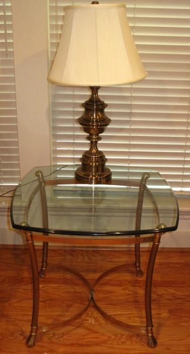 Brass Base Bevel Glass Top Occasional Table
