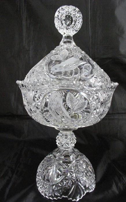 The Byrdes Collection by Hofbauer, Large Crystal Pedestal Candy Jar with Lid 13 3/