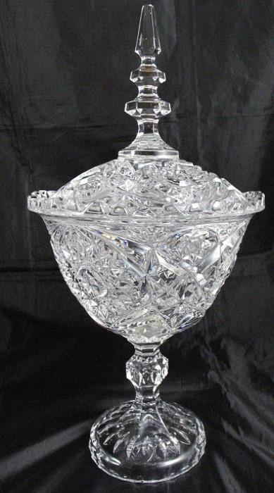 
Cut Crystal 15" Tall Steeple Top Pedestal Covered Candy Dish