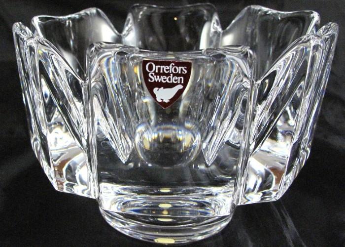 
"Royal Scandinavia" Orrefors Corona Bowl (3"H x 4 1/2"W).  Made of purest crystal in the centrifugal technique, which challenges the skills of both the artist and the glassmaker. 