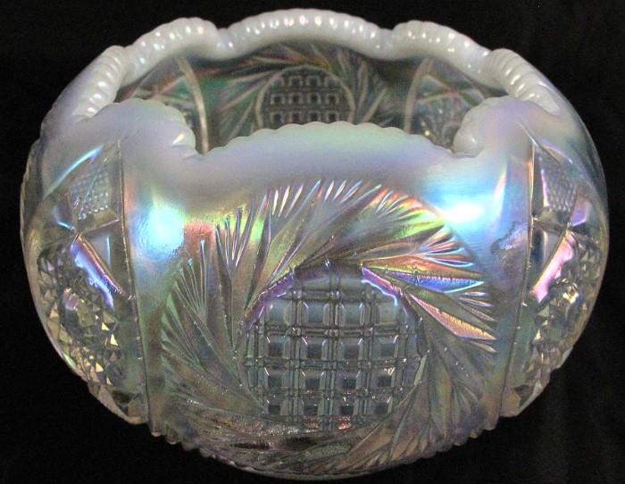 
Opalescent Scalloped Edge Pattern Glass Rose Bowl (3.5"H x 5"W)