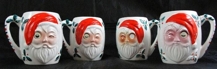 Vintage "Winking" Eye Santa Mugs, Set of 4 (2.75"H)