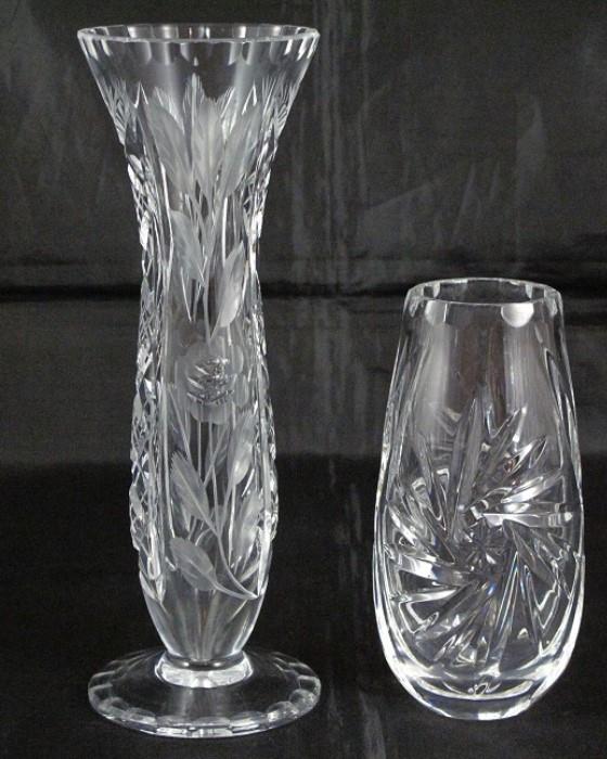 Cut Crystal vases: 8" Footed Floral Cut Pattern & 5" Star Burst Cut Pattern