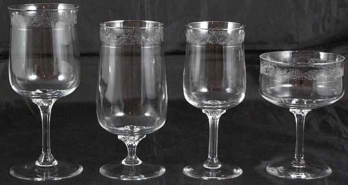 Lenox "MoonSpun" Platinum Trim (1975-1989):  2 Water Goblets, 12 Iced Teas, 5 Wine Goblets & 5 Champagne/Tall Sherbets 