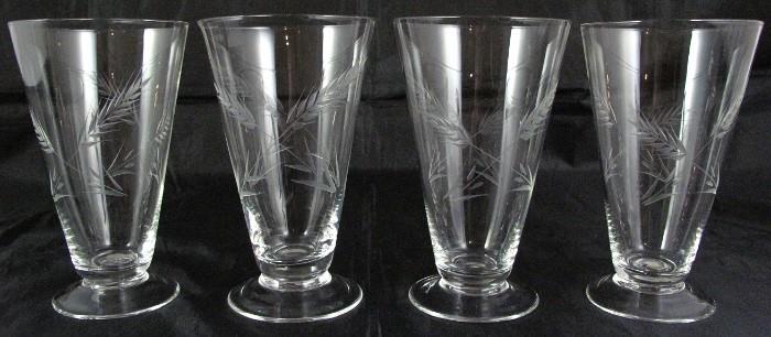 Etched Cut "Wheat" Pattern Crystal Footed Tumblers