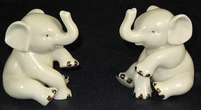Lenox's Classic Ivory Miniature Collection "Lucky" Elephant with Trunk UP.  24K Gold Trim . 2 each ( 3"H x 2 1/4").