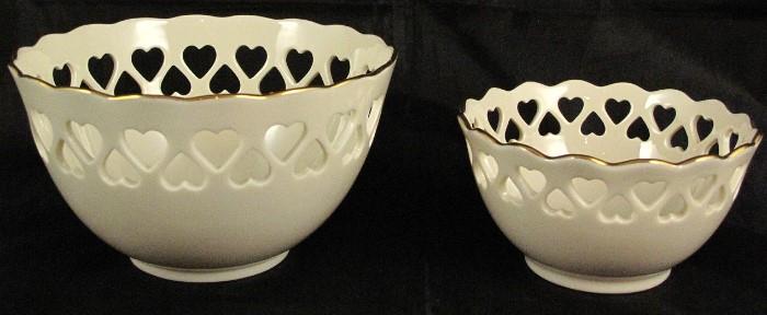 Lenox "Heart Collection" 1998 Ivory Porcelain Bowls: 5" & 4 1/2"