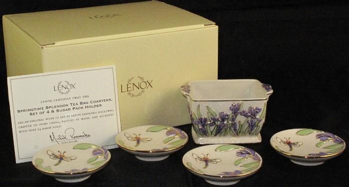 Lenox "Springtime Splendor" Teabag Coasters (Set 4) and Sweetner Packet Caddy
