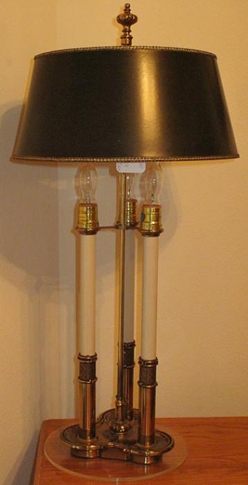 Stieffel 3-Light Candlestick Brass Lamp with Original Black Shade 30"H
