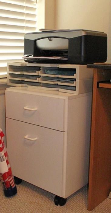 White Laminated File Cabinet  with HP All-in-One Printer