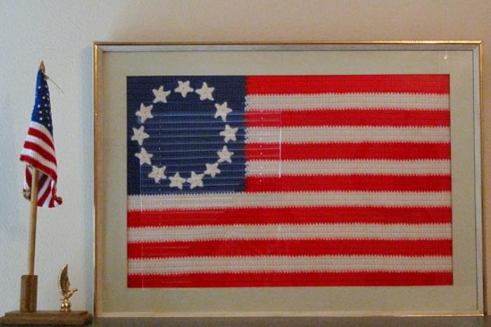 Needle Work Flag, Matted & Framed (28"W x 21'H)