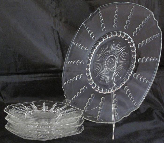 "Columbia" by Federal Glass Co (1938-1942) Cake Plate & Dessert Plates