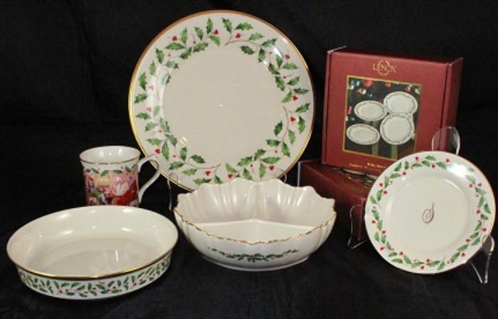 Lenox Holiday: Dinner Plate, Party Plates (2 set of 4 each in box), Coupe Soup Bowls (2 each), 3 Part Relish and Santa's Toy Shop Mug