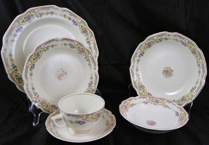 Depression Era unmarked China:  Place Setting:  Rimmed Soup. Salad Plate, Coupe Cereal Bowl, Coupe Berry/Dessert Bowl and Cup & Saucer