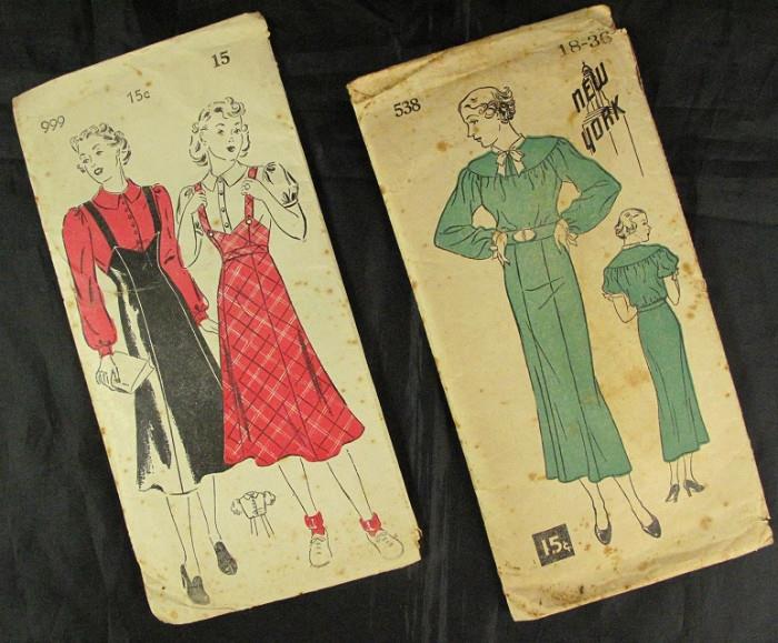 Vintage 1930-40's Pattern 999 Jumper & Blouses - New York Pattern 538 Long/Short Sleeve Belted Dress