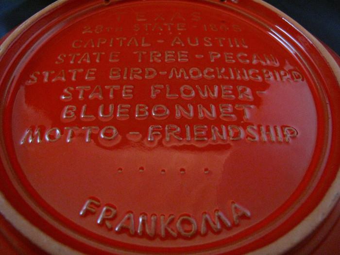 Back View:  Vintage 1970's Frankoma "Texas" Plate   (8 1/4")