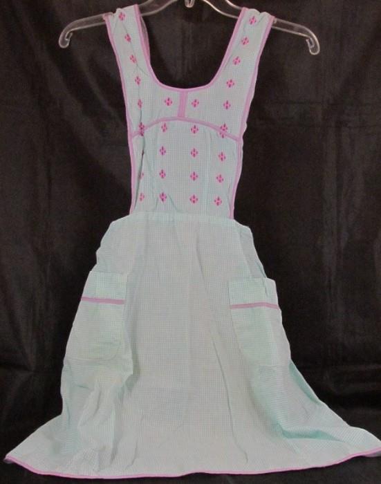 Gingham Embroidery Bodice Vintage Pinafore Apron