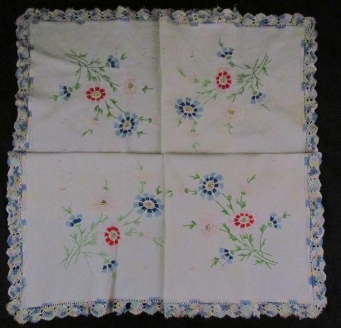Hand Embroidery with Crochet Edging Vintage Luncheon Cloth