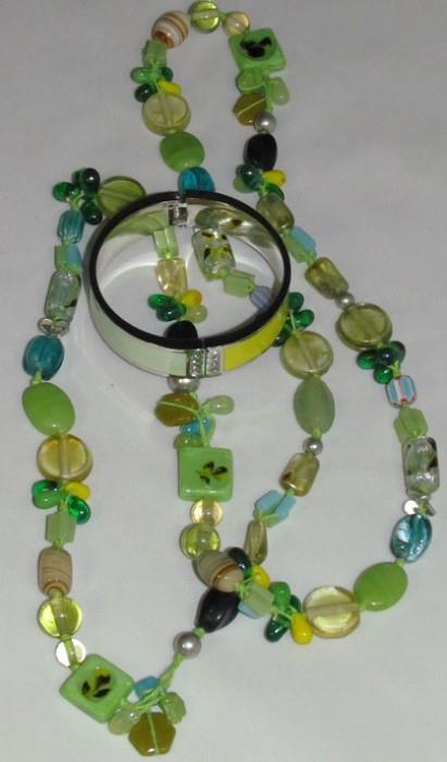 Italian Murano Art Glass Bead Necklace shown with Anne Taylor Bangle Bracelet