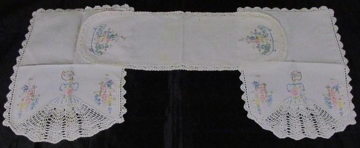 Sun Bonnet Sue Hand Embroidery, Crochet Skirt 3 piece Vanity Set 